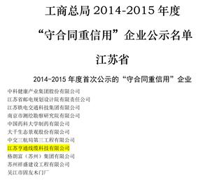 亨通线缆荣获国家级“守合同重信用”企业荣誉称号